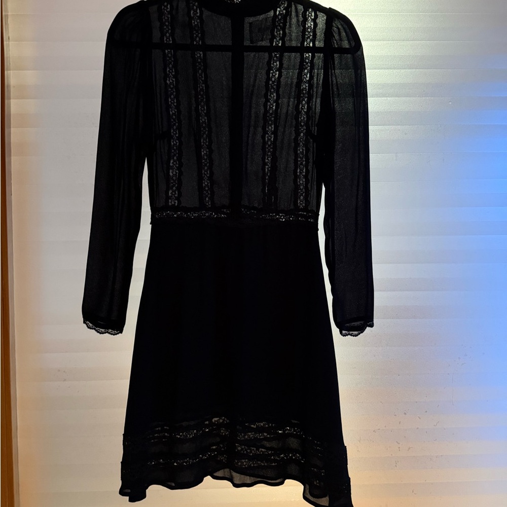Reformation Sheer Black Long Sleeve Lace Dress- Size 2